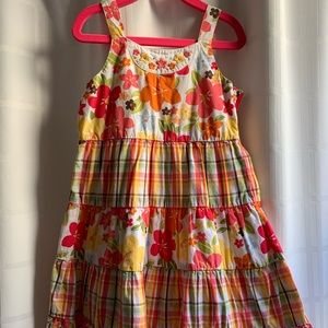 Gymboree gathered tier girls dress. Orange tropical floral gemstone. Size 6